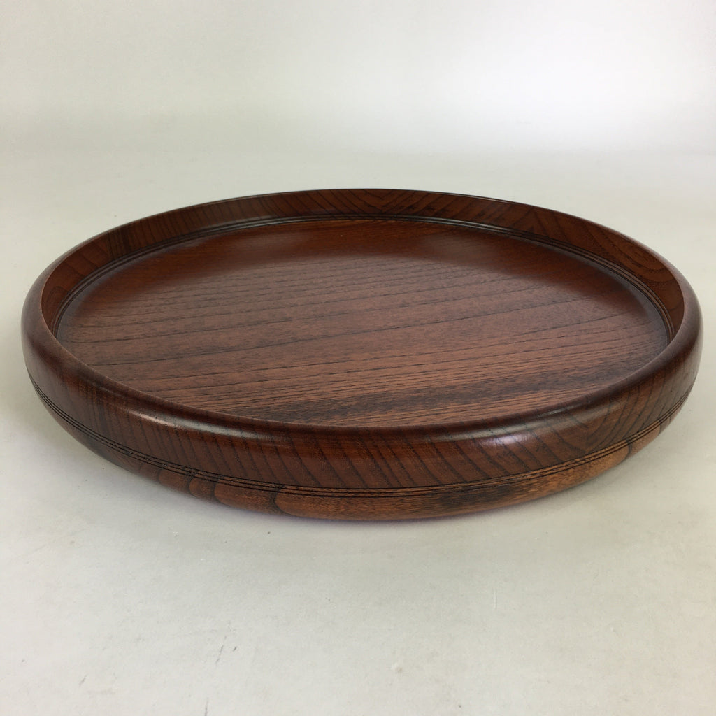 Japanese Wooden Lacquered Tray Obon Vtg Round Natural Wood Brown UR711
