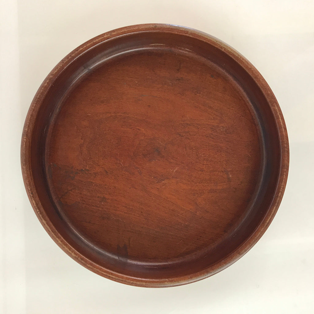 Japanese Wooden Lacquered Tray Obon Vtg Round Natural Wood Brown UR808