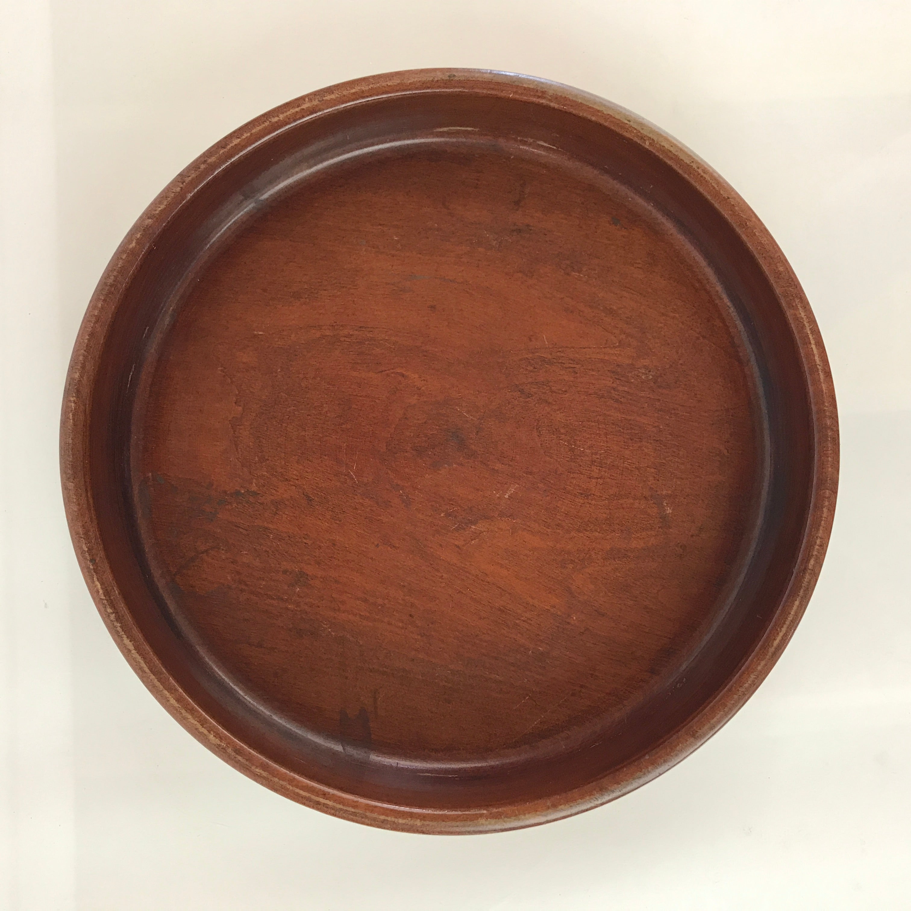Japanese Wooden Lacquered Tray Obon Vtg Round Natural Wood Brown UR808