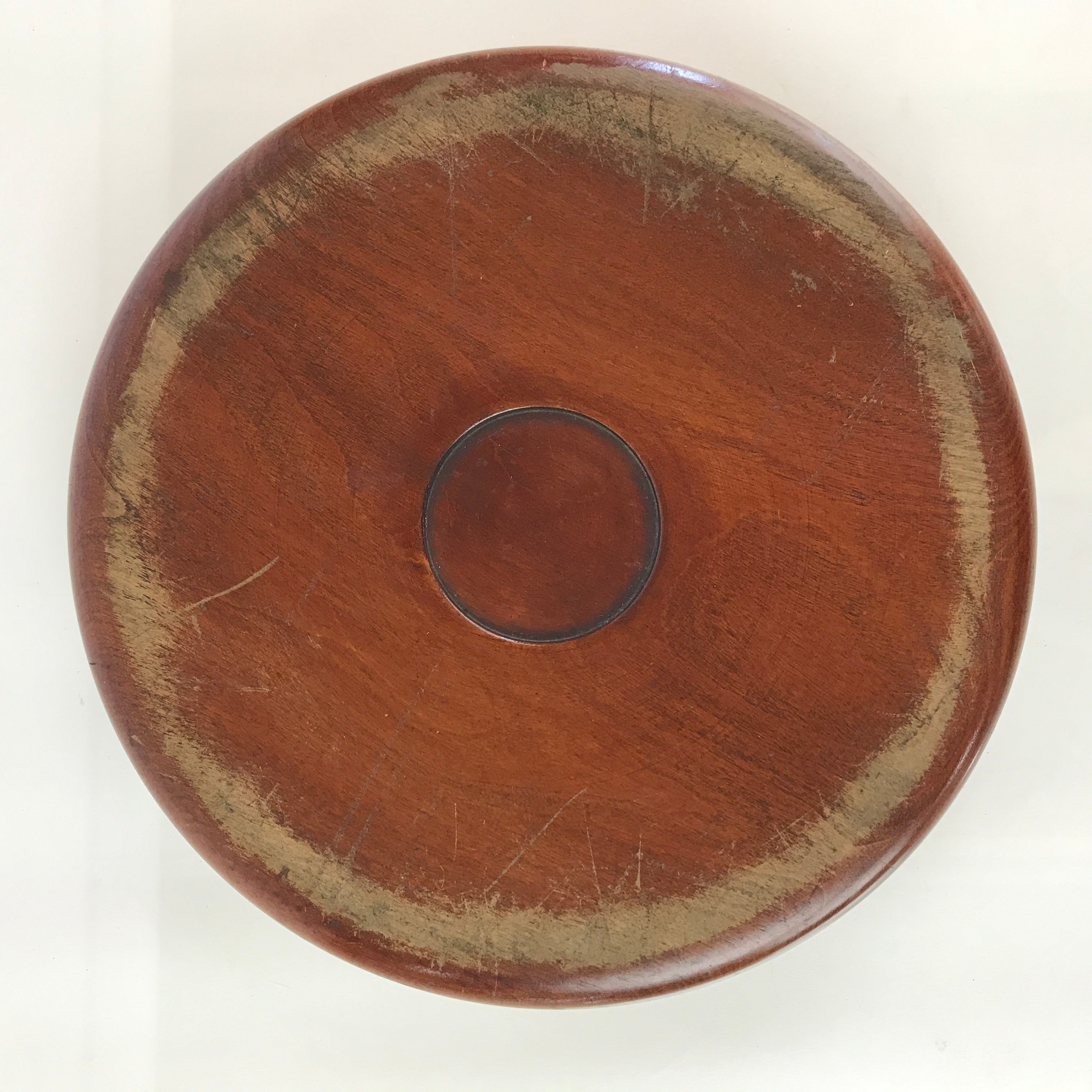 Japanese Wooden Lacquered Tray Obon Vtg Round Natural Wood Brown UR808