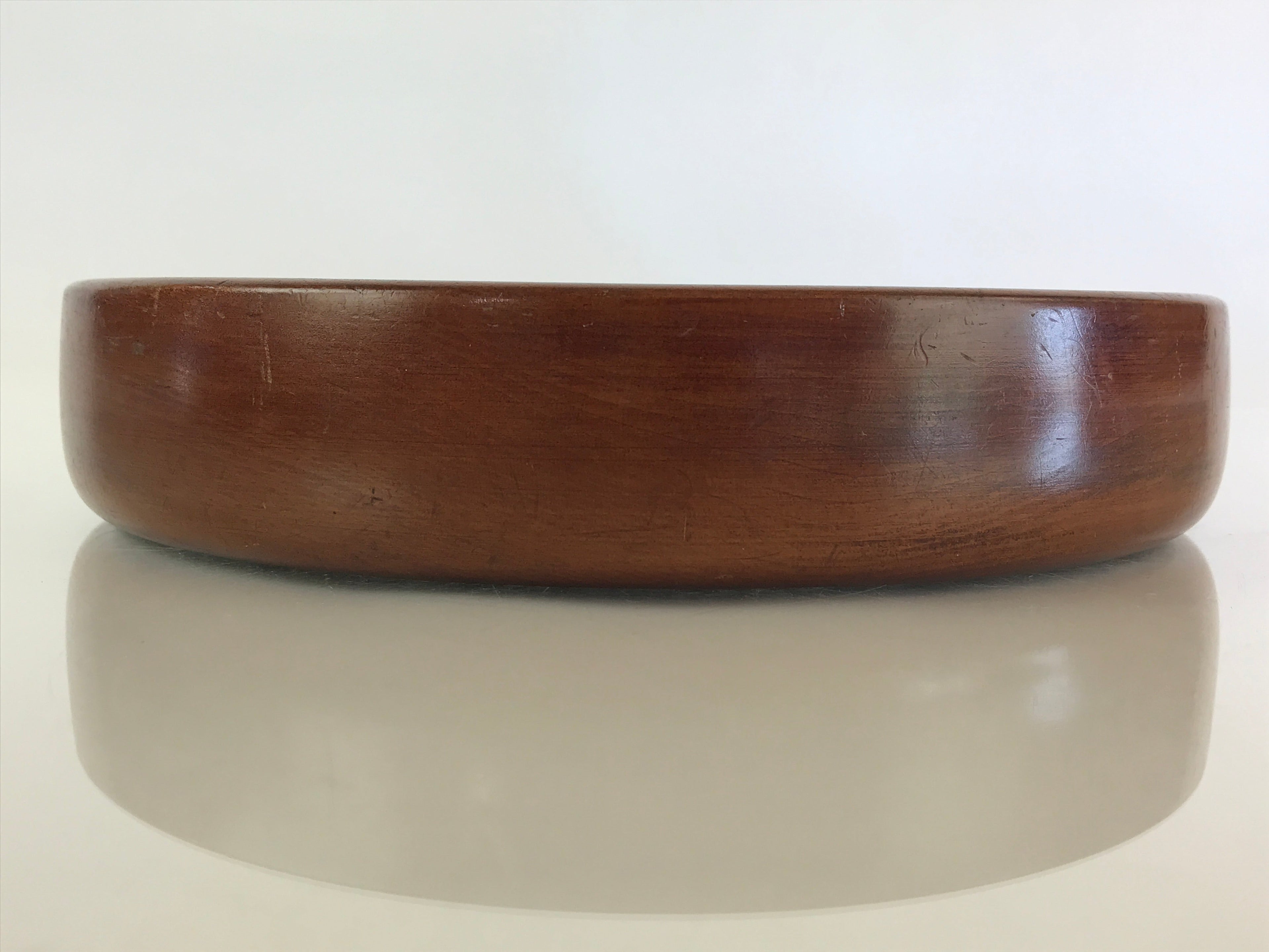 Japanese Wooden Lacquered Tray Obon Vtg Round Natural Wood Brown UR808