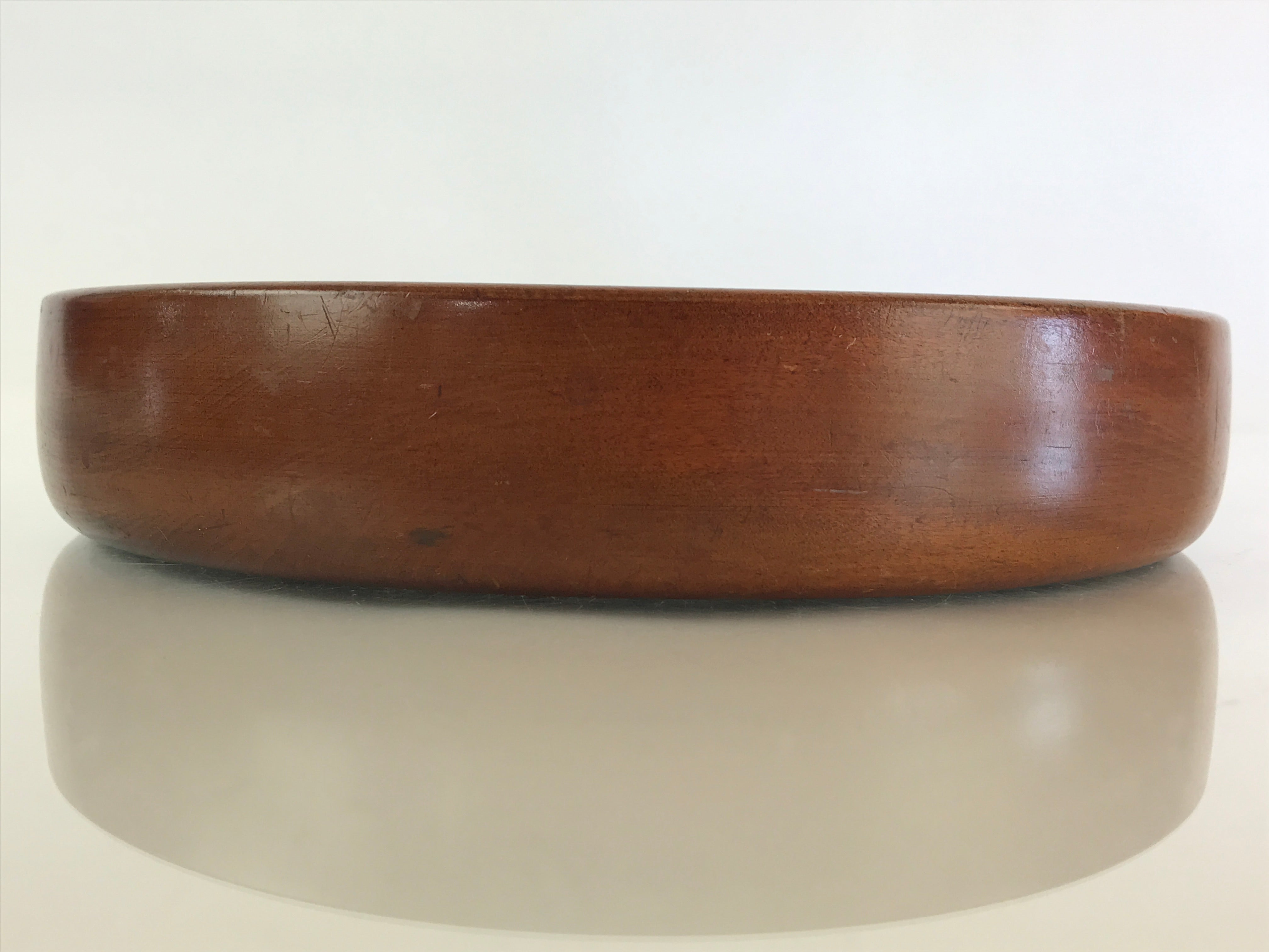 Japanese Wooden Lacquered Tray Obon Vtg Round Natural Wood Brown UR808