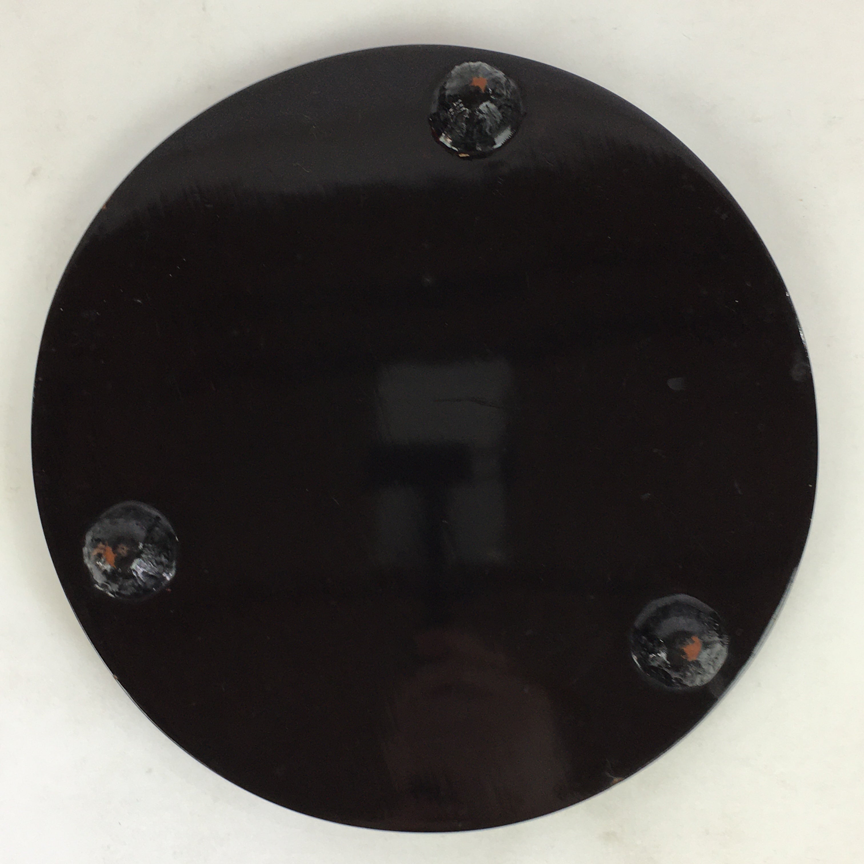 Japanese Wooden Lacquered Tray Obon Vtg Round Raised bottom Red Black UR712