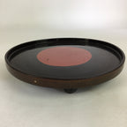 Japanese Wooden Lacquered Tray Obon Vtg Round Raised bottom Red Black UR712
