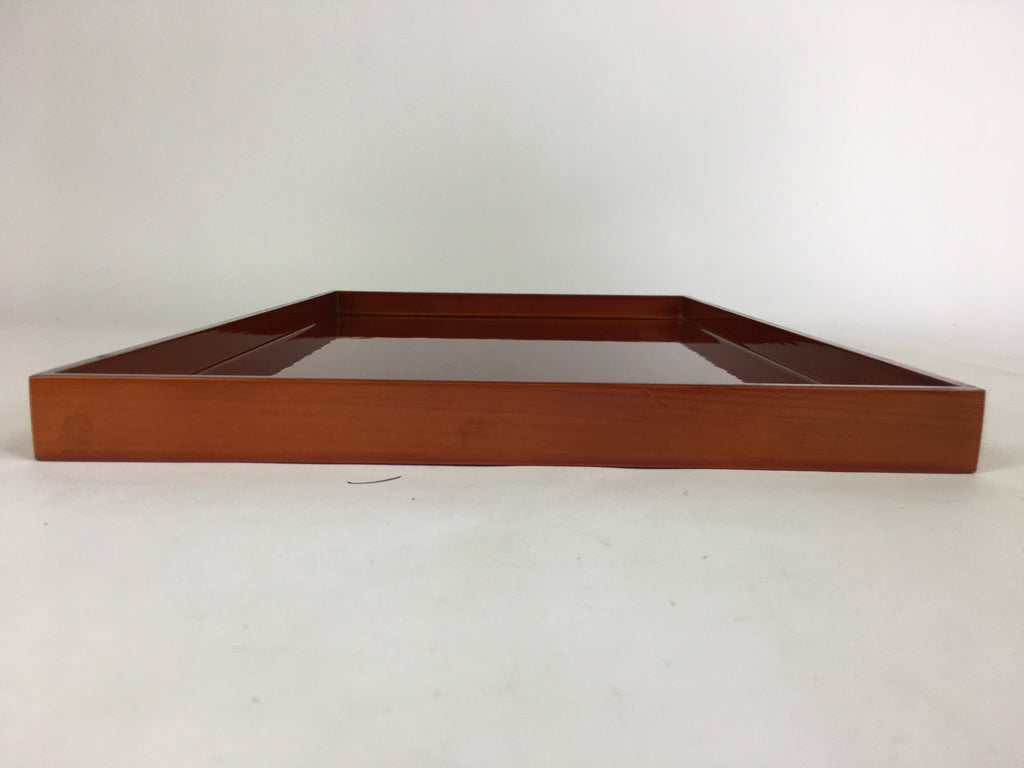 Japanese Wooden Lacquered Tray Obon Vtg Shunkei-Nuri Brown Square Shape UR515