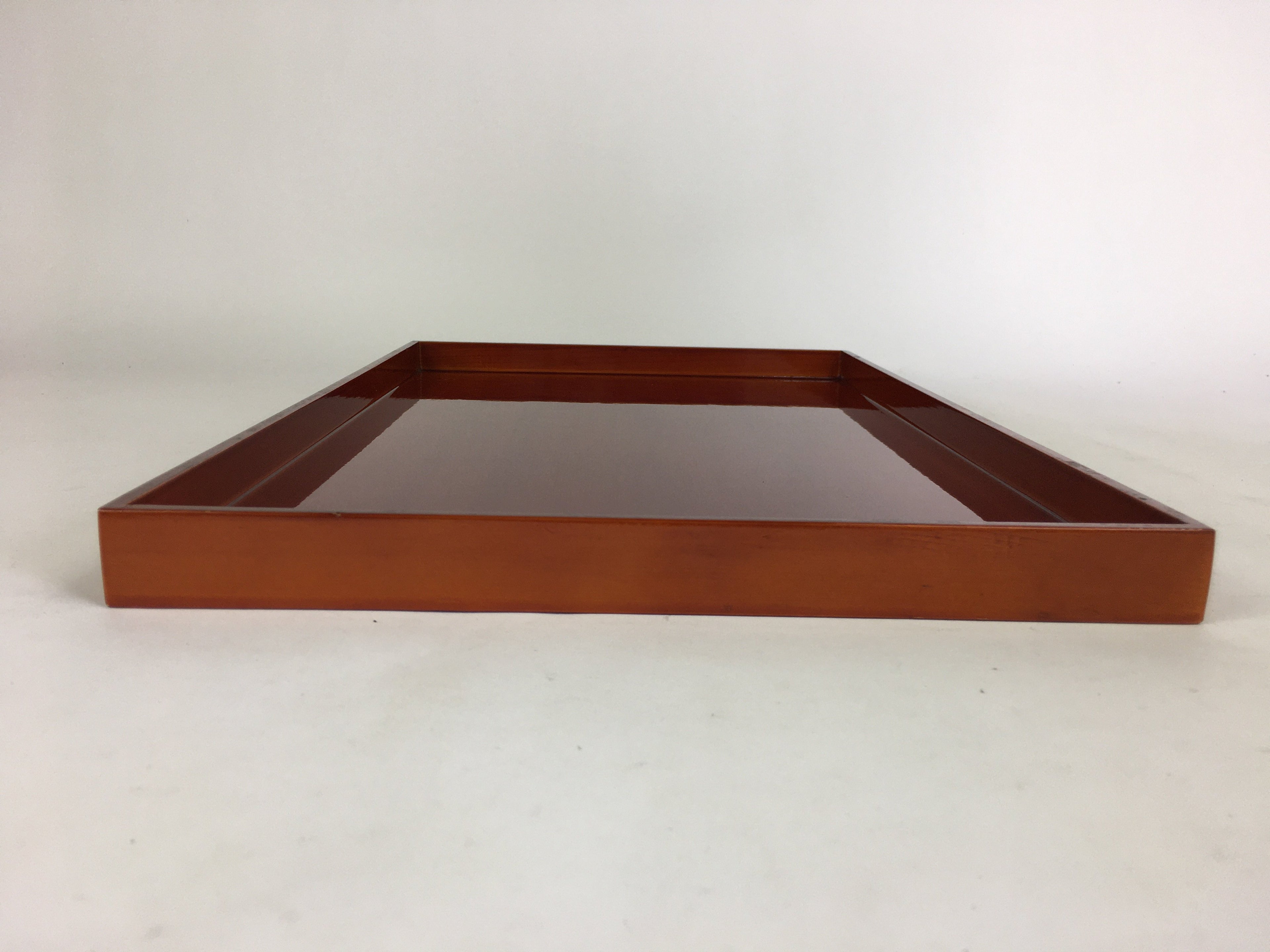 Japanese Wooden Lacquered Tray Obon Vtg Shunkei-Nuri Brown Square Shape UR515