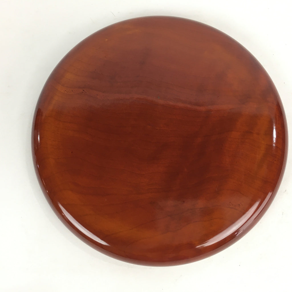 Japanese Wooden Lacquered Tray Obon Vtg Shunkei-Nuri Round Brown UR542