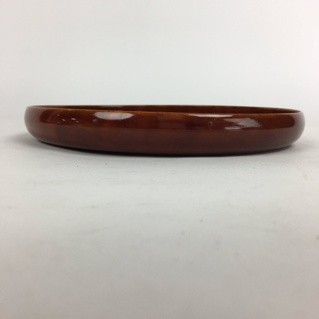 Japanese Wooden Lacquered Tray Obon Vtg Shunkei-Nuri Round Brown UR542