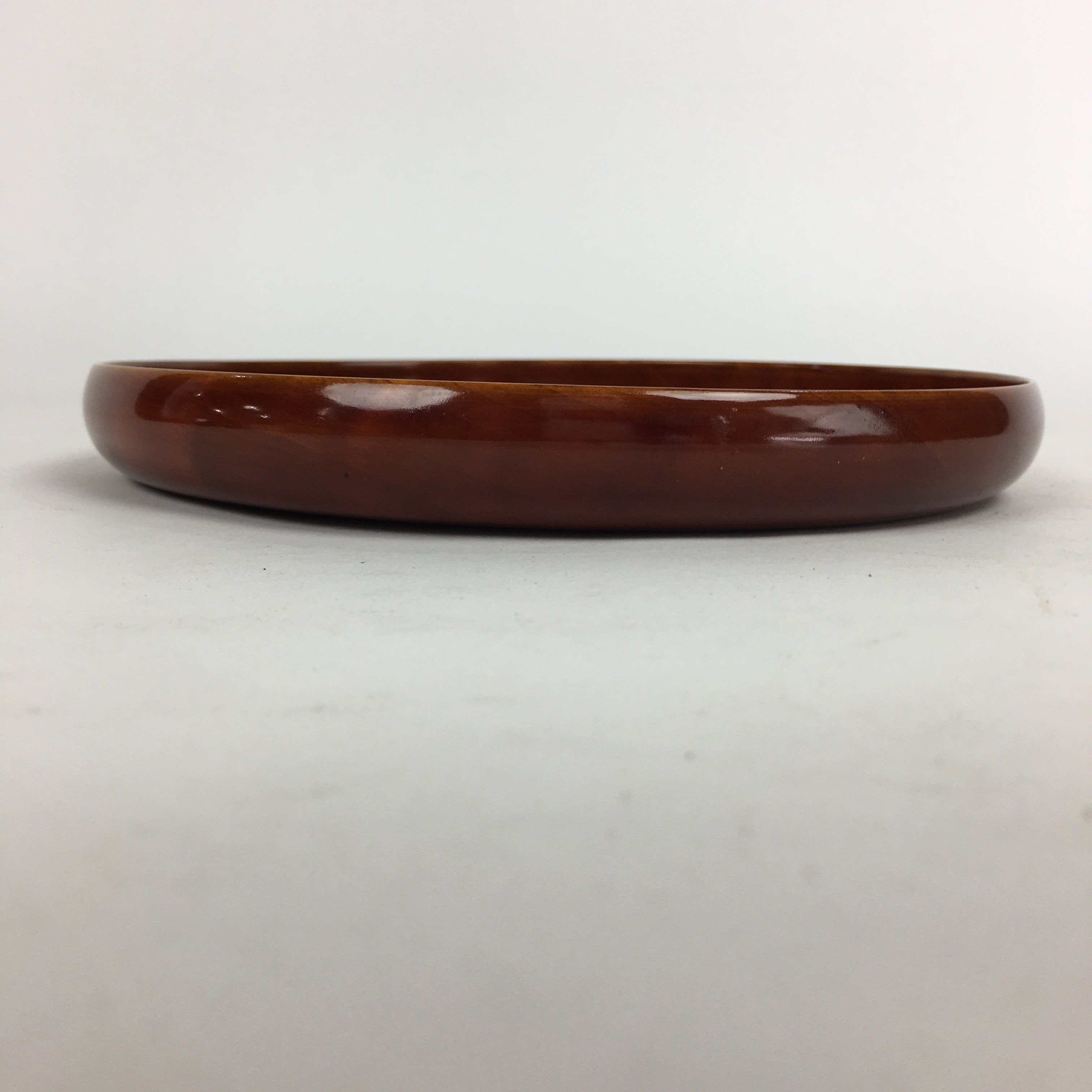 Japanese Wooden Lacquered Tray Obon Vtg Shunkei-Nuri Round Brown UR542