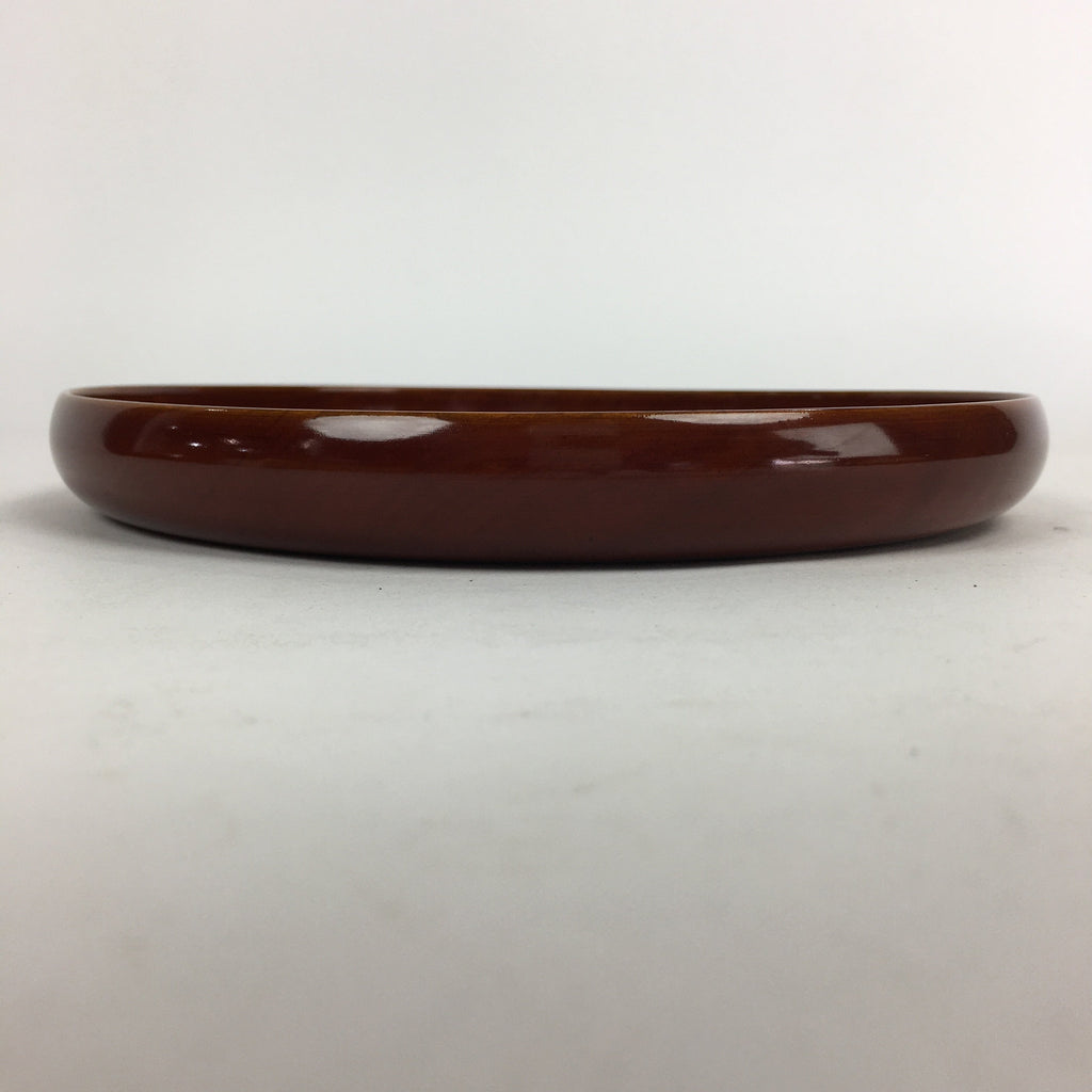 Japanese Wooden Lacquered Tray Obon Vtg Shunkei-Nuri Round Brown UR542
