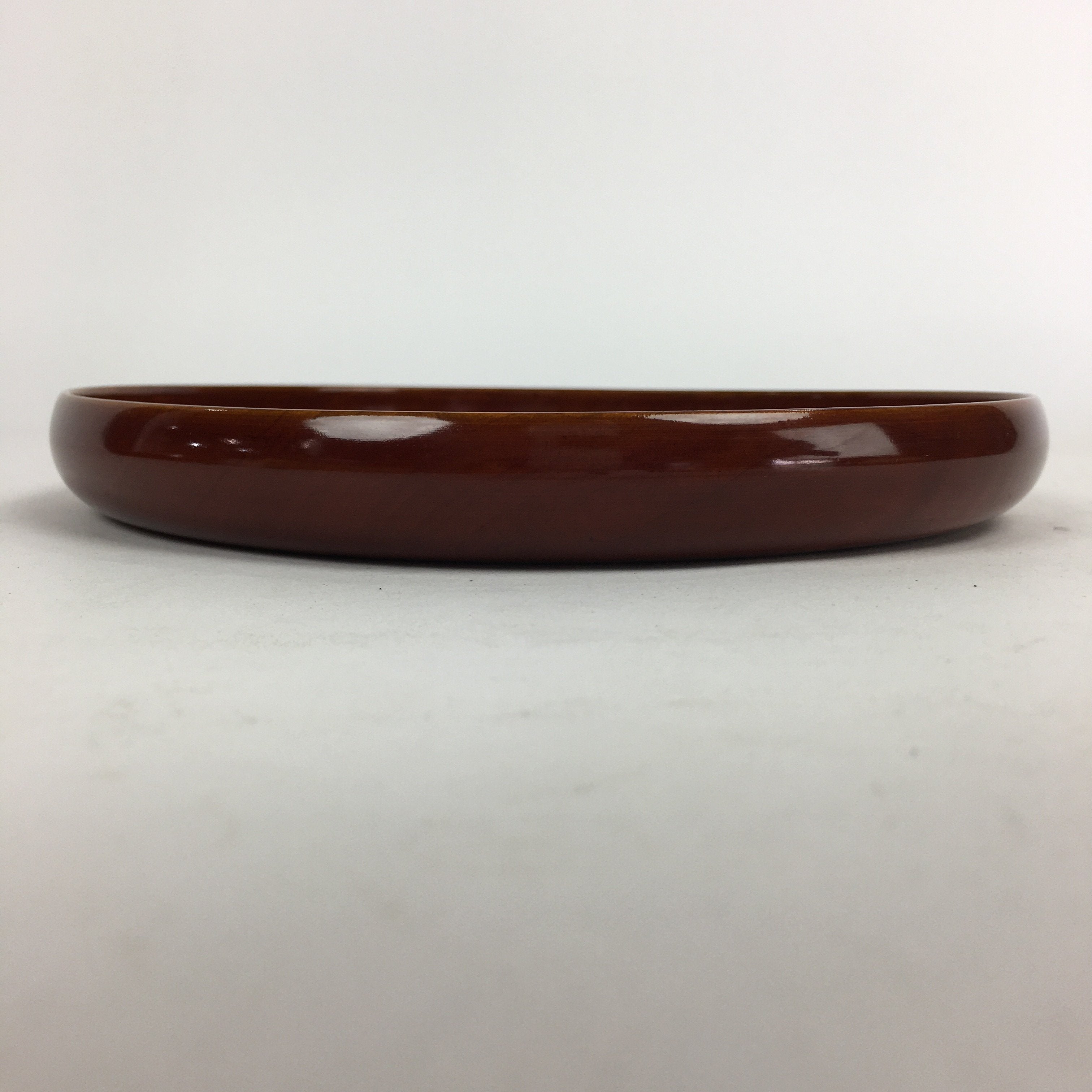 Japanese Wooden Lacquered Tray Obon Vtg Shunkei-Nuri Round Brown UR542