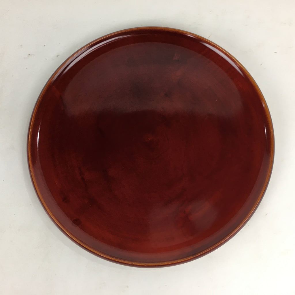 Japanese Wooden Lacquered Tray Obon Vtg Shunkei-Nuri Round Brown UR543
