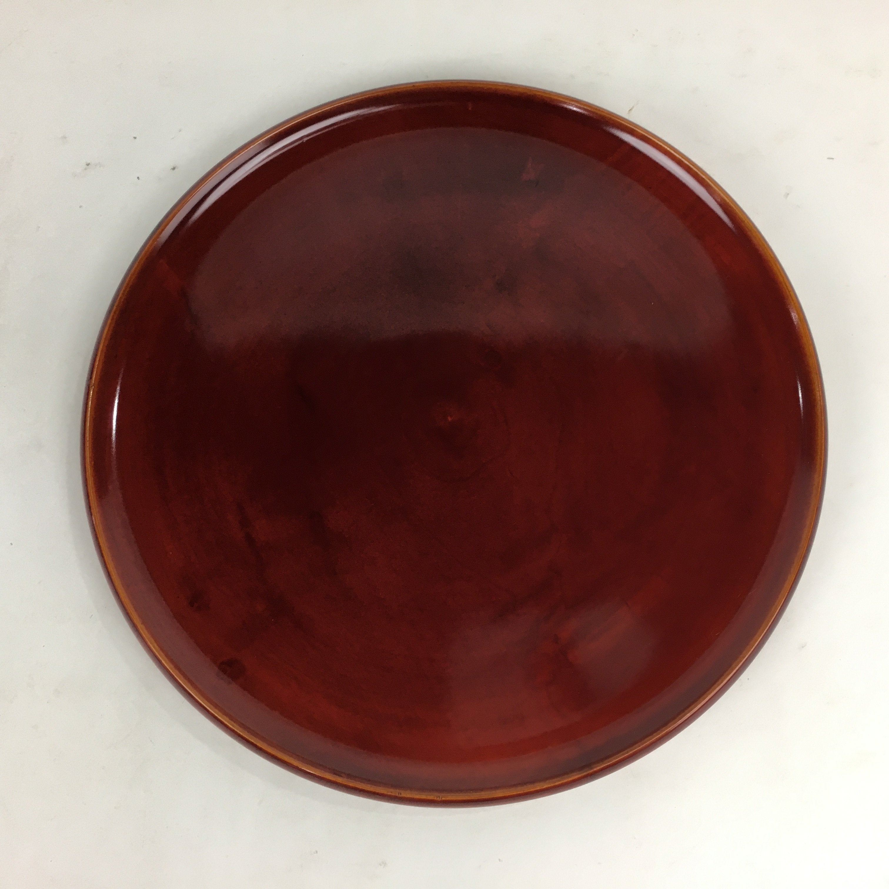 Japanese Wooden Lacquered Tray Obon Vtg Shunkei-Nuri Round Brown UR543