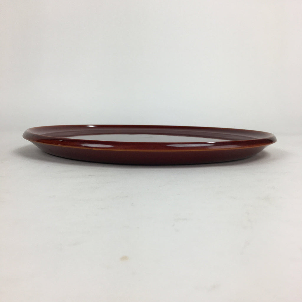 Japanese Wooden Lacquered Tray Obon Vtg Shunkei-Nuri Round Brown UR543