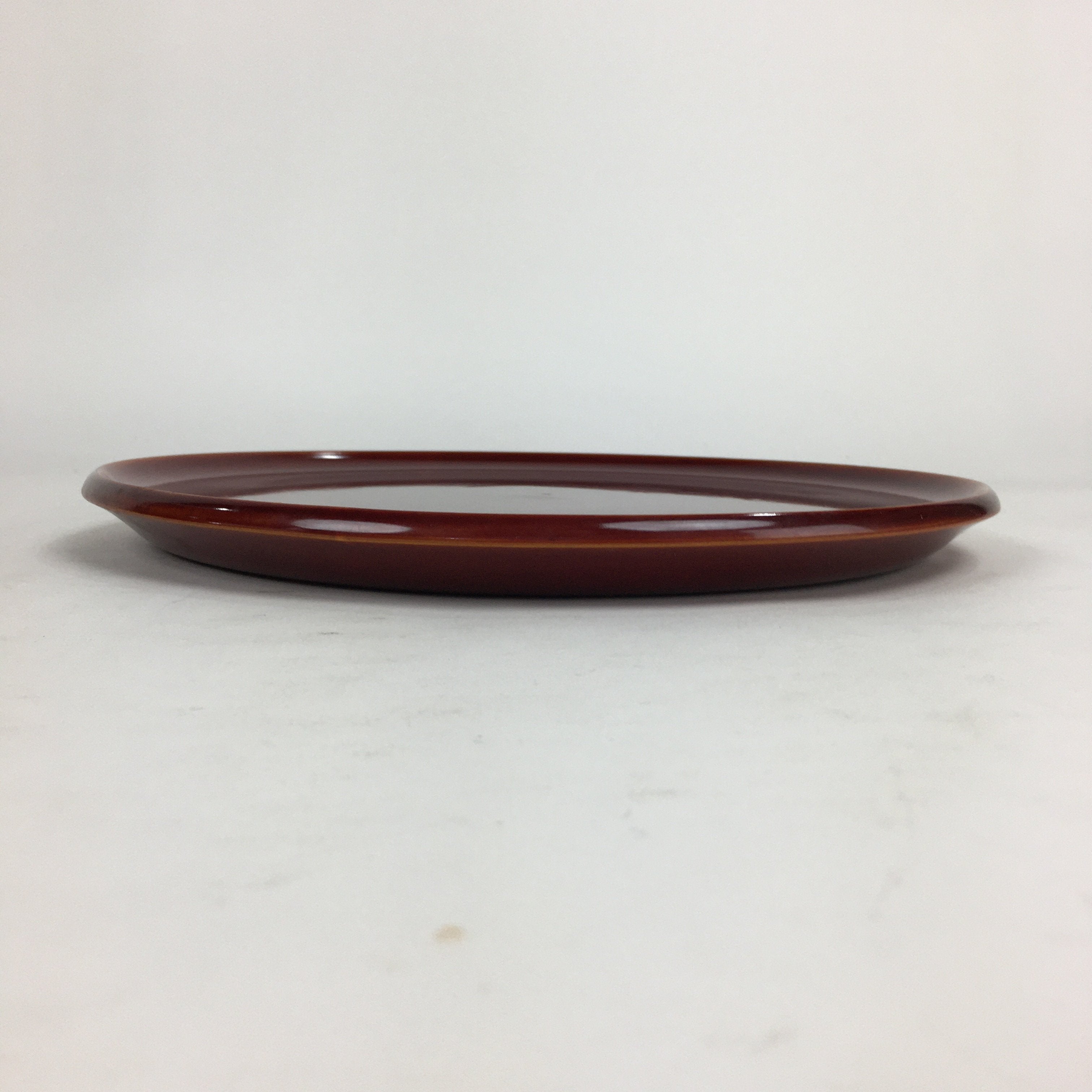 Japanese Wooden Lacquered Tray Obon Vtg Shunkei-Nuri Round Brown UR543