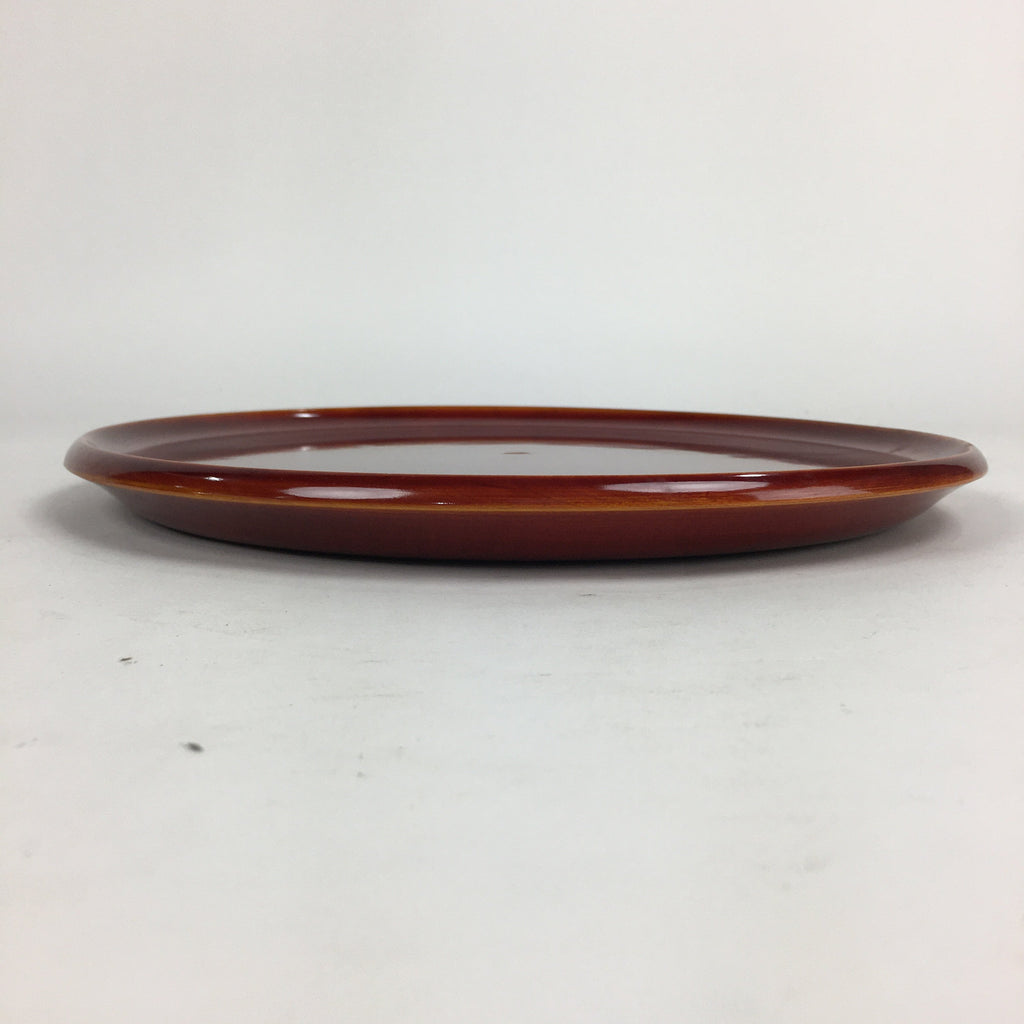 Japanese Wooden Lacquered Tray Obon Vtg Shunkei-Nuri Round Brown UR543