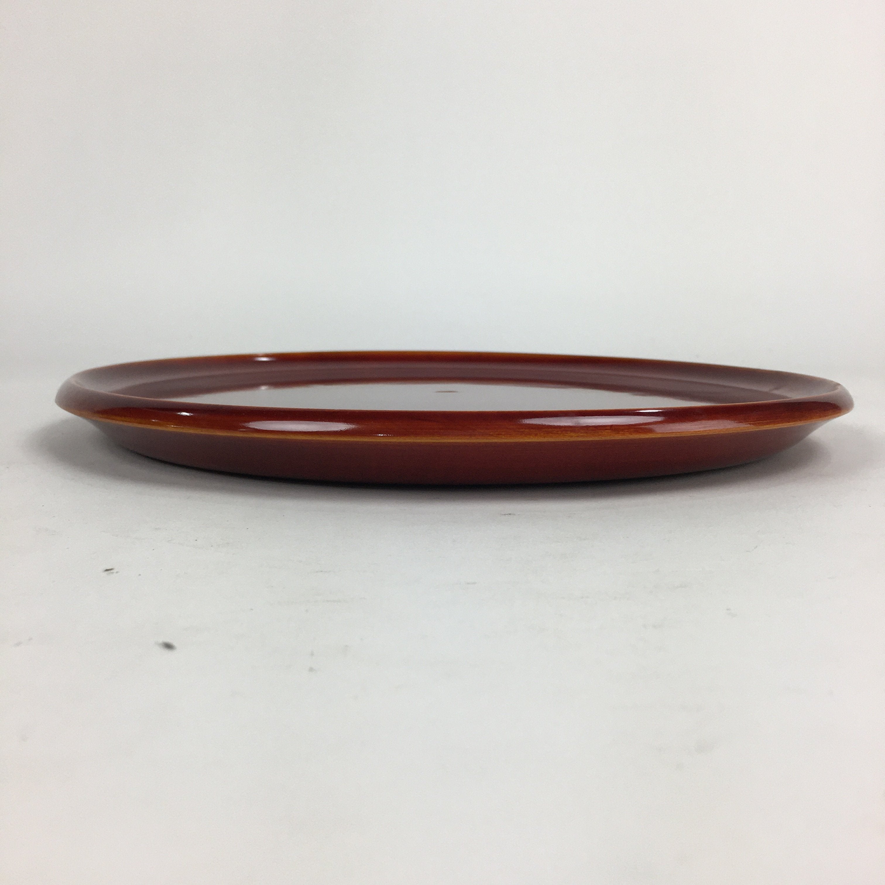 Japanese Wooden Lacquered Tray Obon Vtg Shunkei-Nuri Round Brown UR543