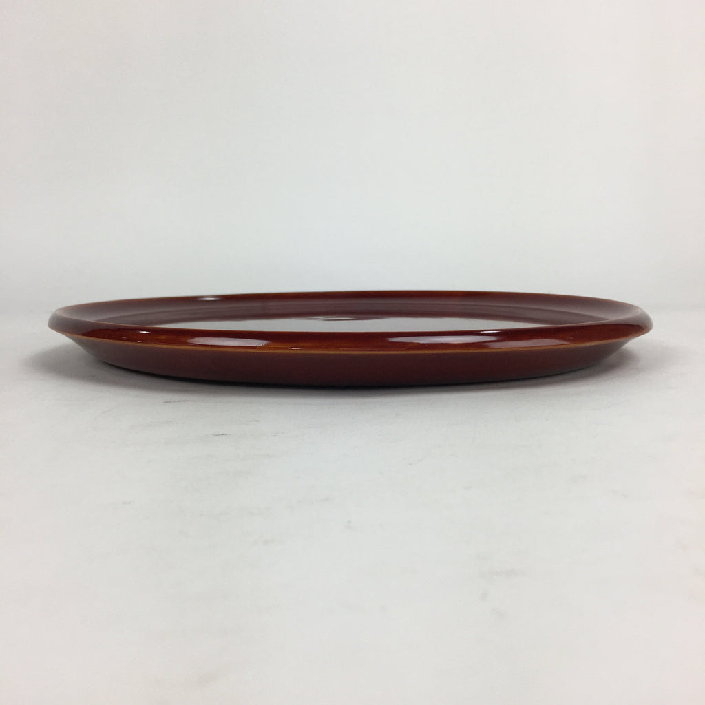 Japanese Wooden Lacquered Tray Obon Vtg Shunkei-Nuri Round Brown UR543