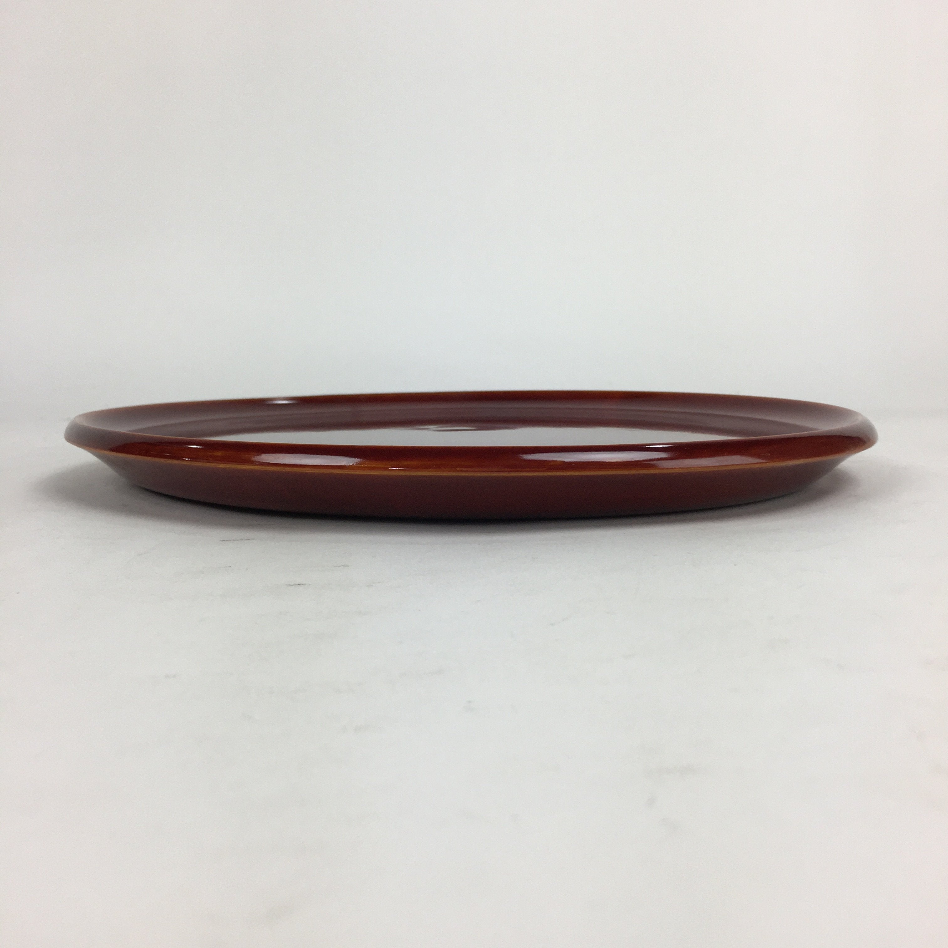 Japanese Wooden Lacquered Tray Obon Vtg Shunkei-Nuri Round Brown UR543