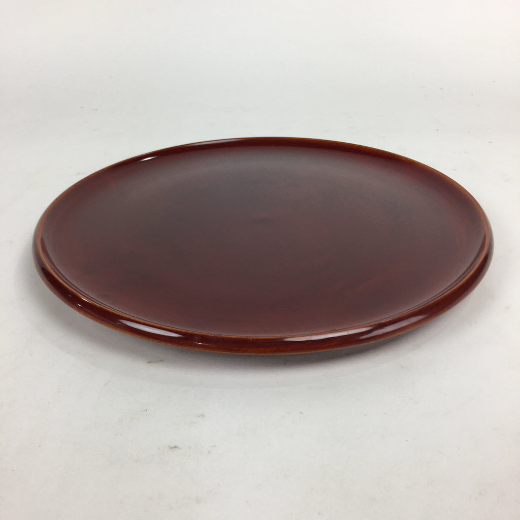 Japanese Wooden Lacquered Tray Obon Vtg Shunkei-Nuri Round Brown UR543