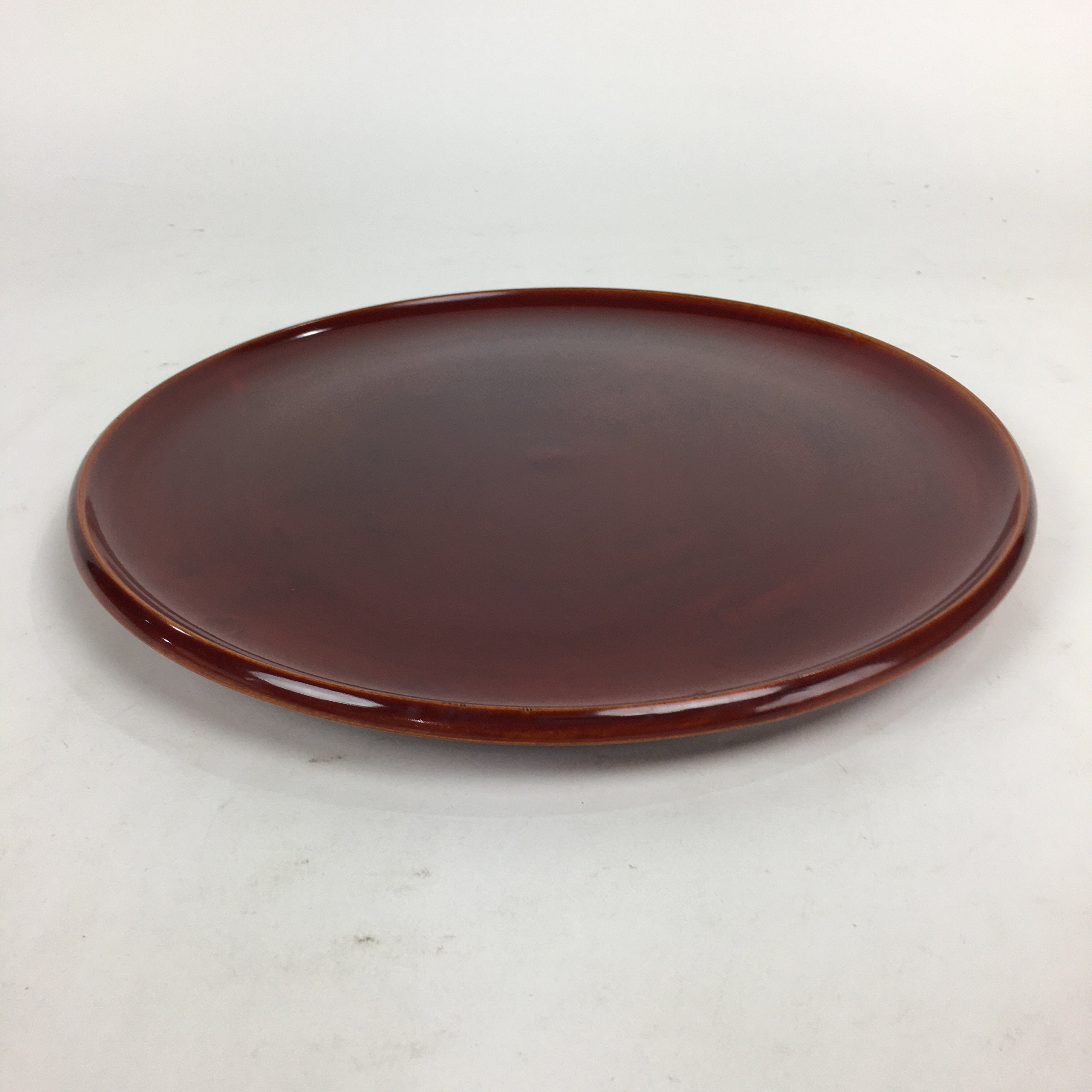 Japanese Wooden Lacquered Tray Obon Vtg Shunkei-Nuri Round Brown UR543