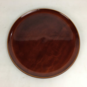 Japanese Wooden Lacquered Tray Obon Vtg Shunkei-Nuri Round Brown UR546