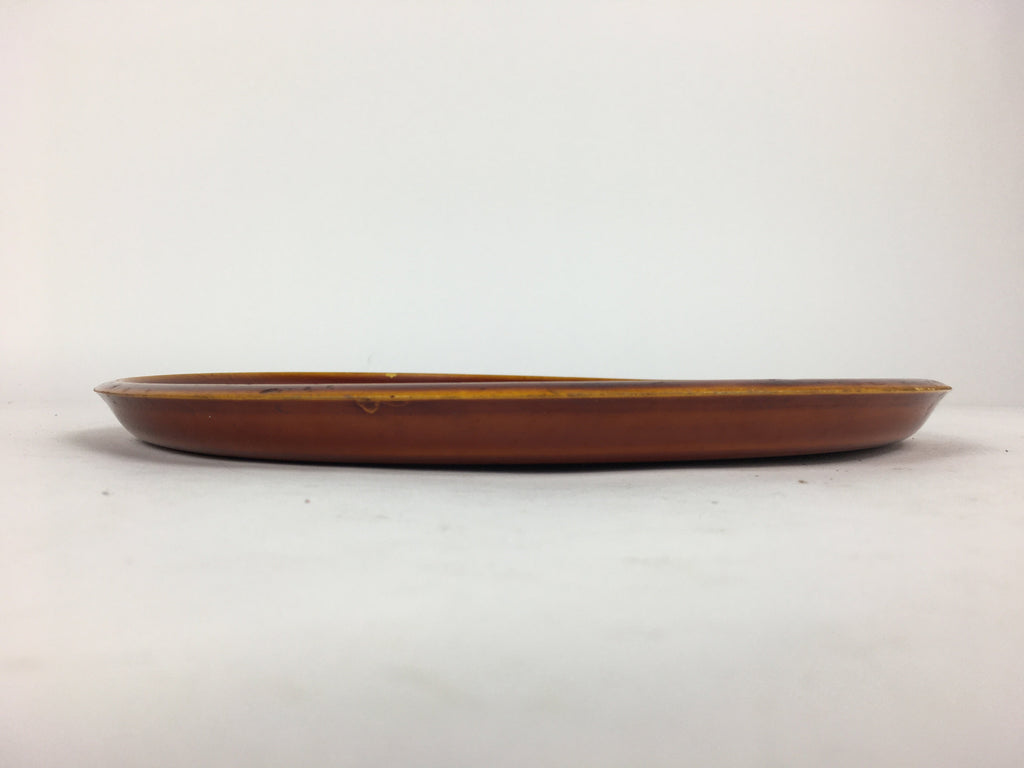 Japanese Wooden Lacquered Tray Obon Vtg Shunkei-Nuri Round Brown UR640