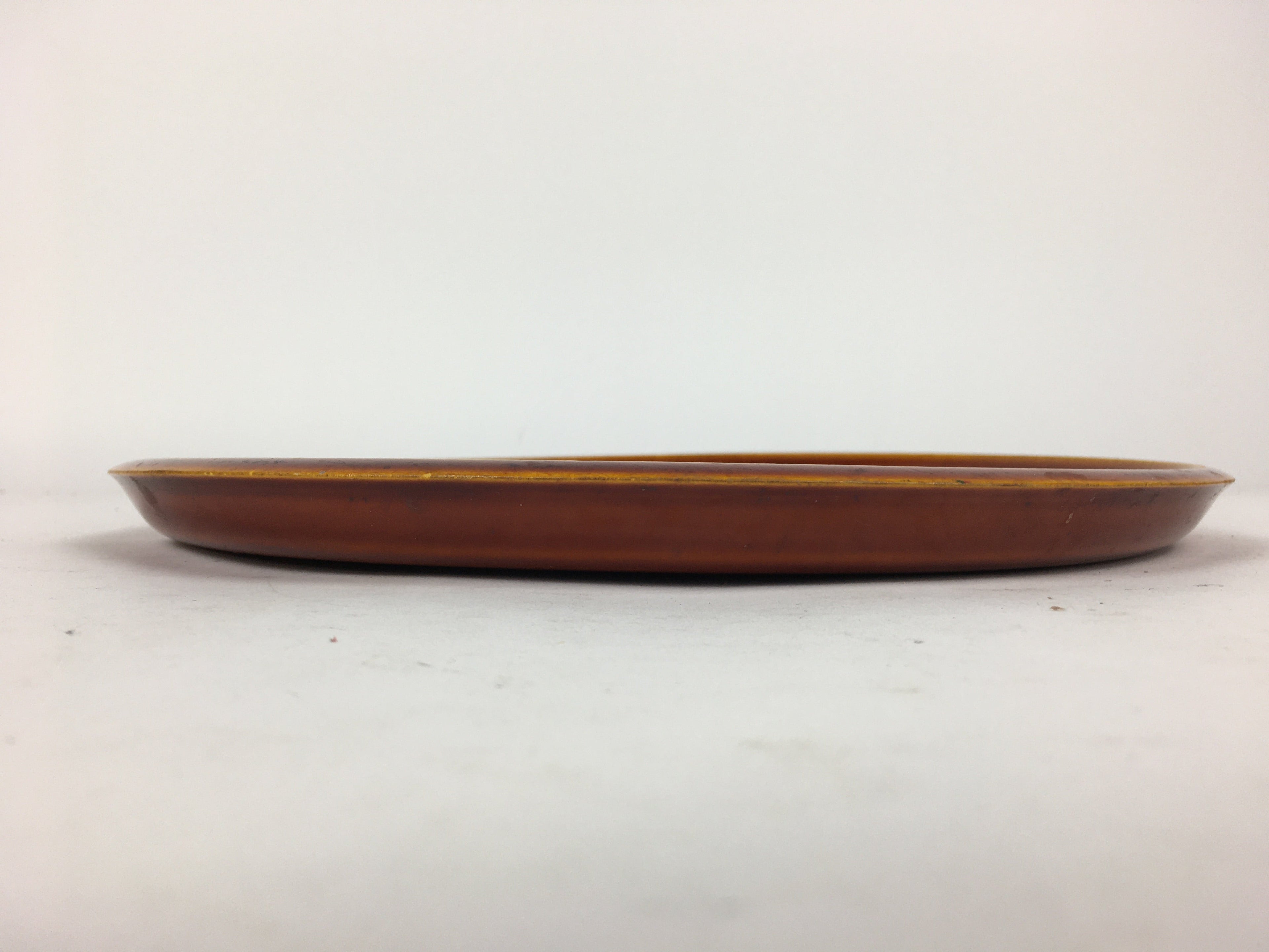Japanese Wooden Lacquered Tray Obon Vtg Shunkei-Nuri Round Brown UR640