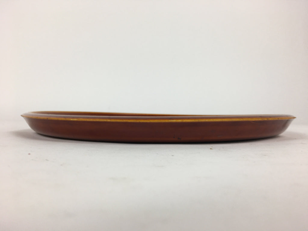 Japanese Wooden Lacquered Tray Obon Vtg Shunkei-Nuri Round Brown UR640