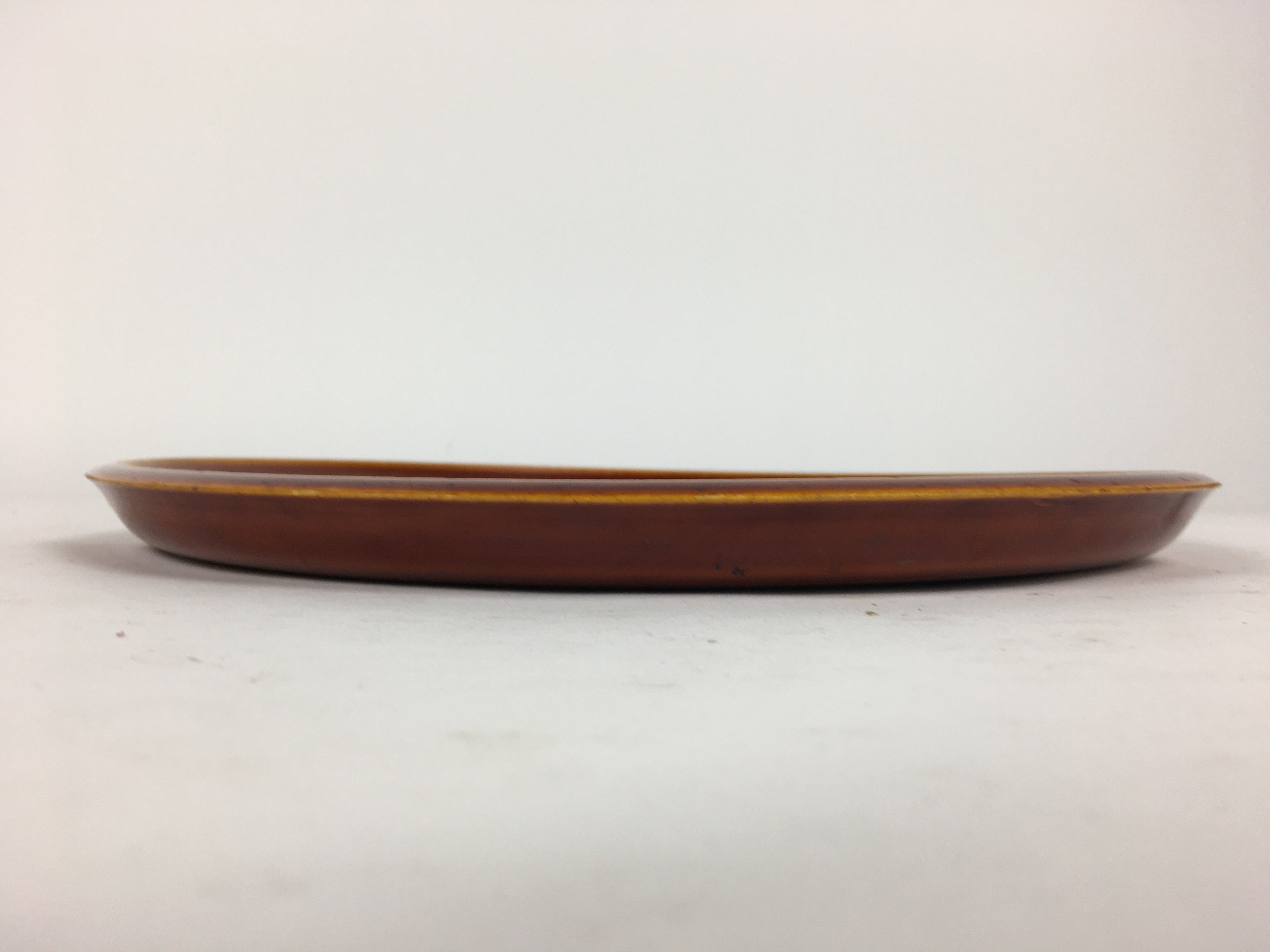 Japanese Wooden Lacquered Tray Obon Vtg Shunkei-Nuri Round Brown UR640