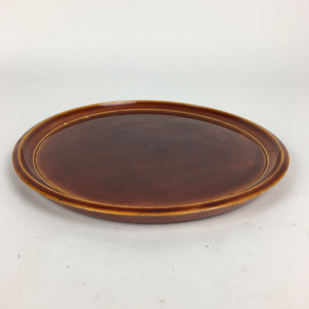 Japanese Wooden Lacquered Tray Obon Vtg Shunkei-Nuri Round Brown UR640