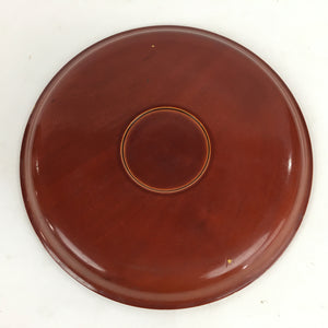 Japanese Wooden Lacquered Tray Obon Vtg Shunkei-Nuri Round Brown UR659