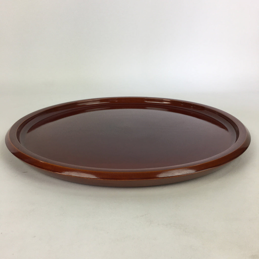 Japanese Wooden Lacquered Tray Obon Vtg Shunkei-Nuri Round Brown UR706