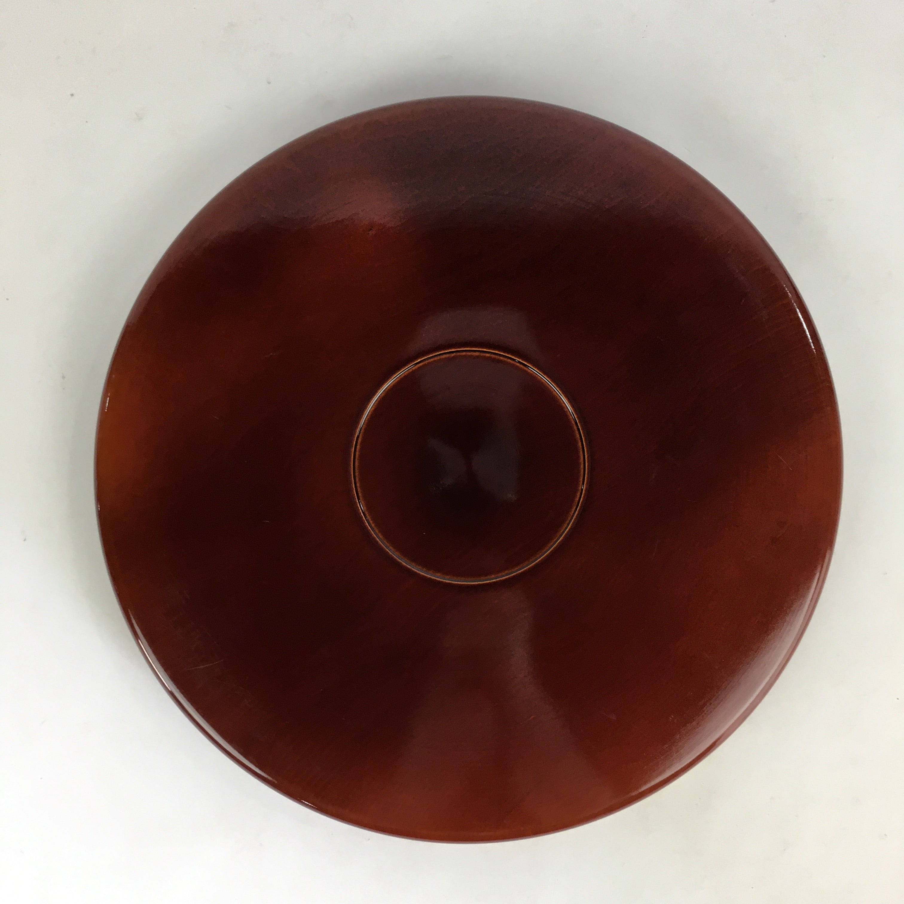 Japanese Wooden Lacquered Tray Obon Vtg Shunkei-Nuri Round Brown UR710