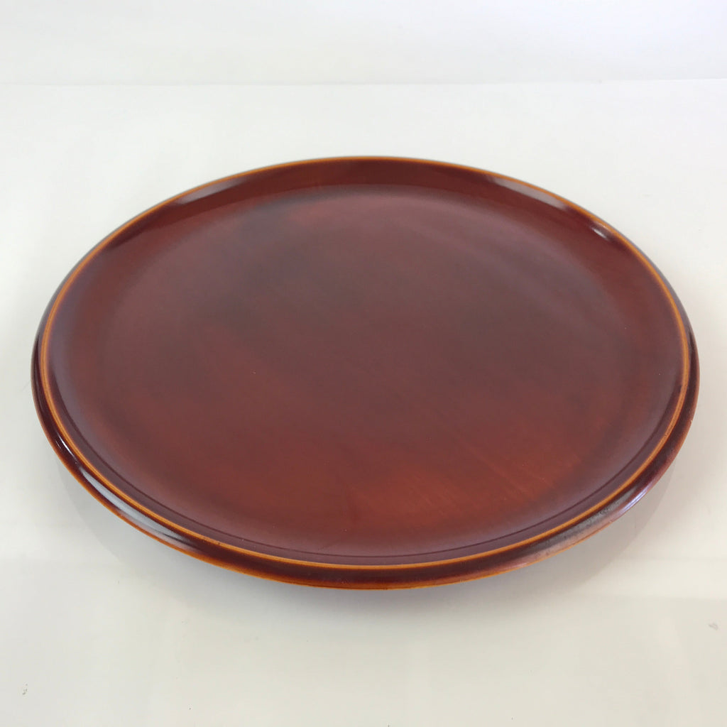 Japanese Wooden Lacquered Tray Obon Vtg Shunkei-Nuri Round Brown UR807