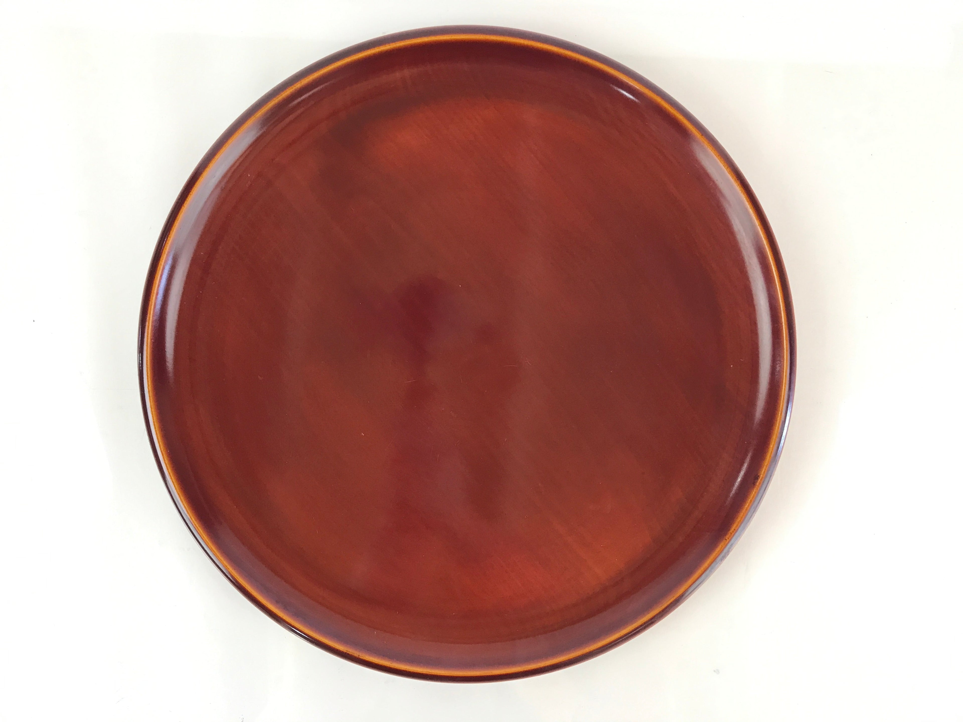 Japanese Wooden Lacquered Tray Obon Vtg Shunkei-Nuri Round Brown UR807
