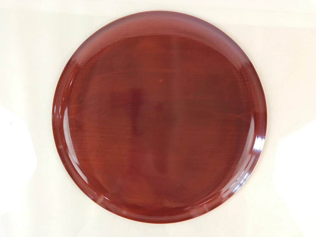 Japanese Wooden Lacquered Tray Obon Vtg Shunkei-Nuri Round Brown UR807