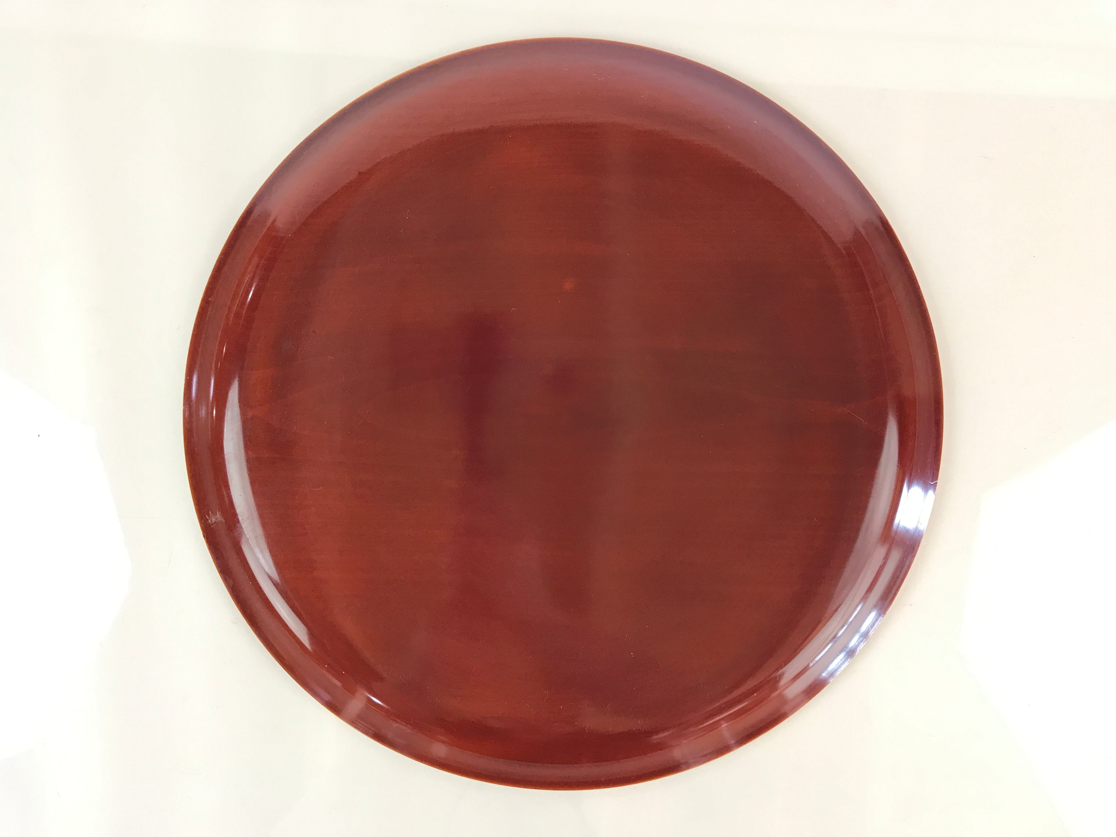 Japanese Wooden Lacquered Tray Obon Vtg Shunkei-Nuri Round Brown UR807
