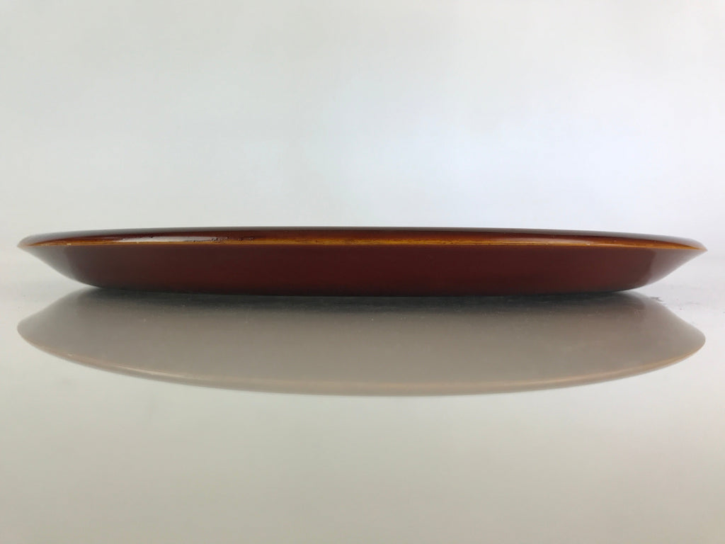 Japanese Wooden Lacquered Tray Obon Vtg Shunkei-Nuri Round Brown UR807