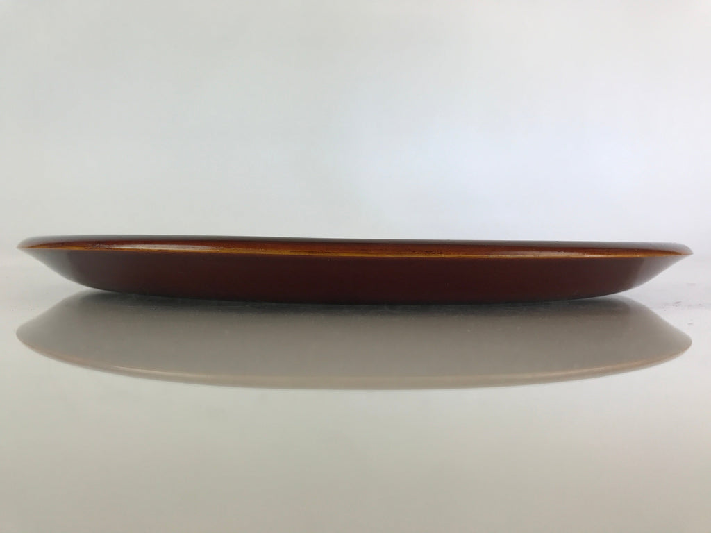Japanese Wooden Lacquered Tray Obon Vtg Shunkei-Nuri Round Brown UR807