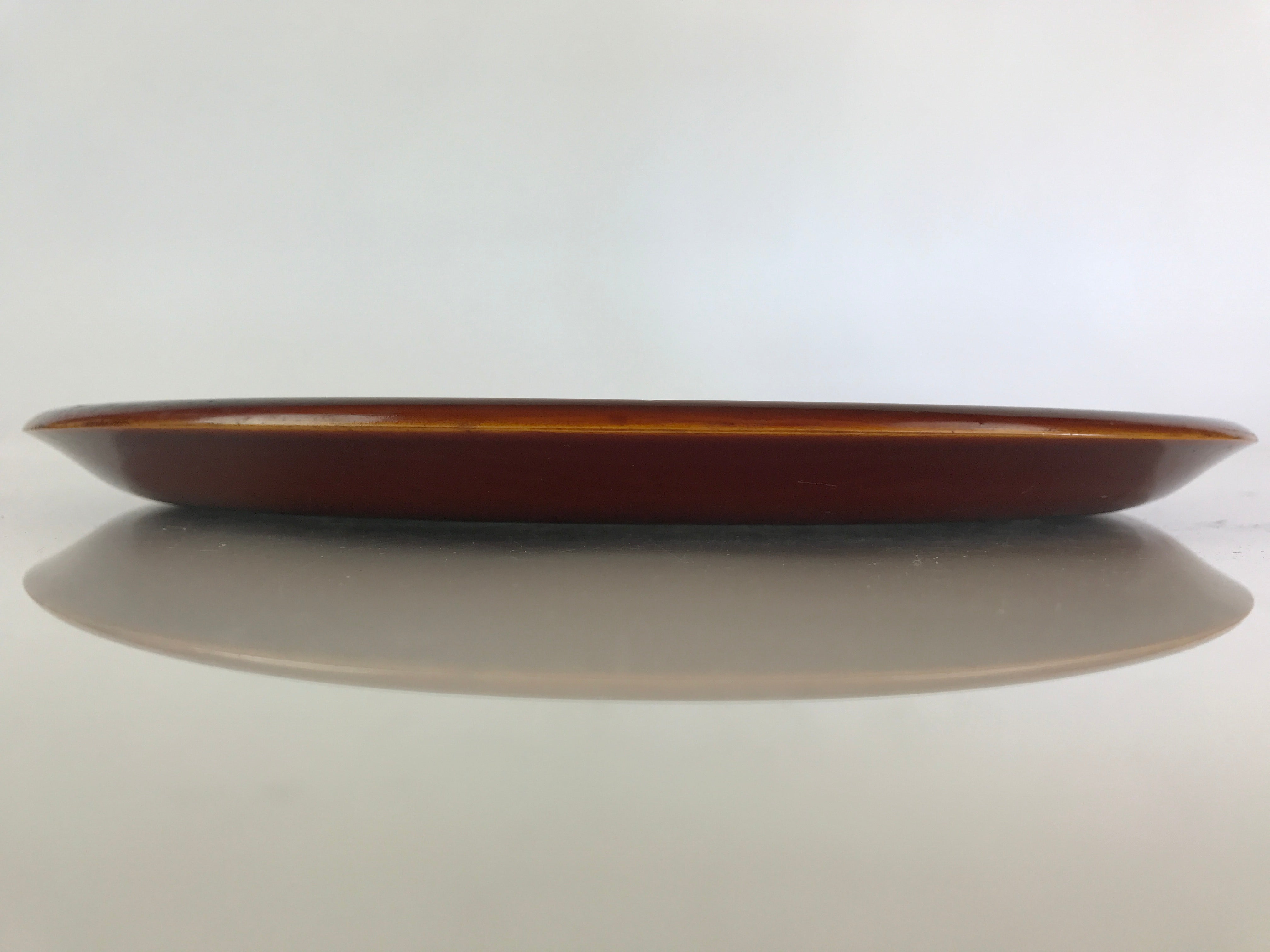 Japanese Wooden Lacquered Tray Obon Vtg Shunkei-Nuri Round Brown UR807