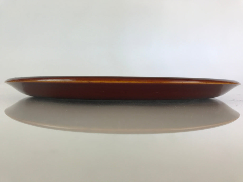 Japanese Wooden Lacquered Tray Obon Vtg Shunkei-Nuri Round Brown UR807