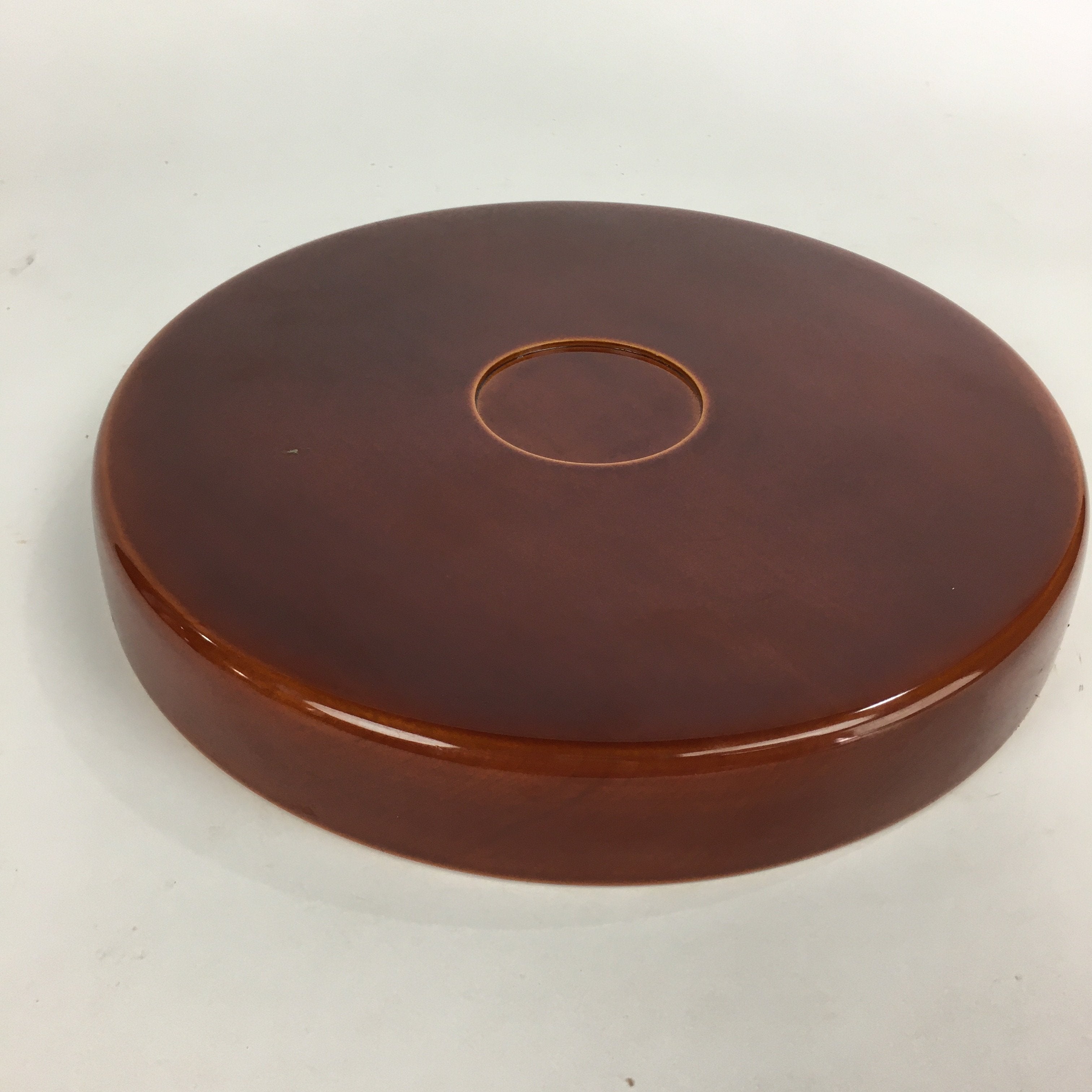 Japanese Wooden Lacquered Tray Obon Vtg Shunkei-Nuri Round Shape UR538
