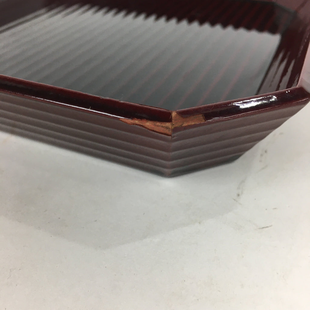 Japanese Wooden Lacquered Tray Obon Vtg Shunkei-Nuri Square Shape Red UR541