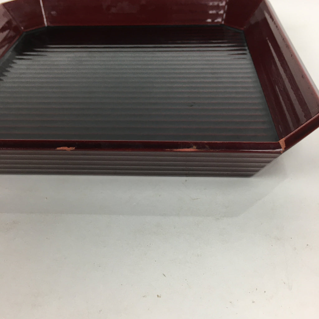 Japanese Wooden Lacquered Tray Obon Vtg Shunkei-Nuri Square Shape Red UR541