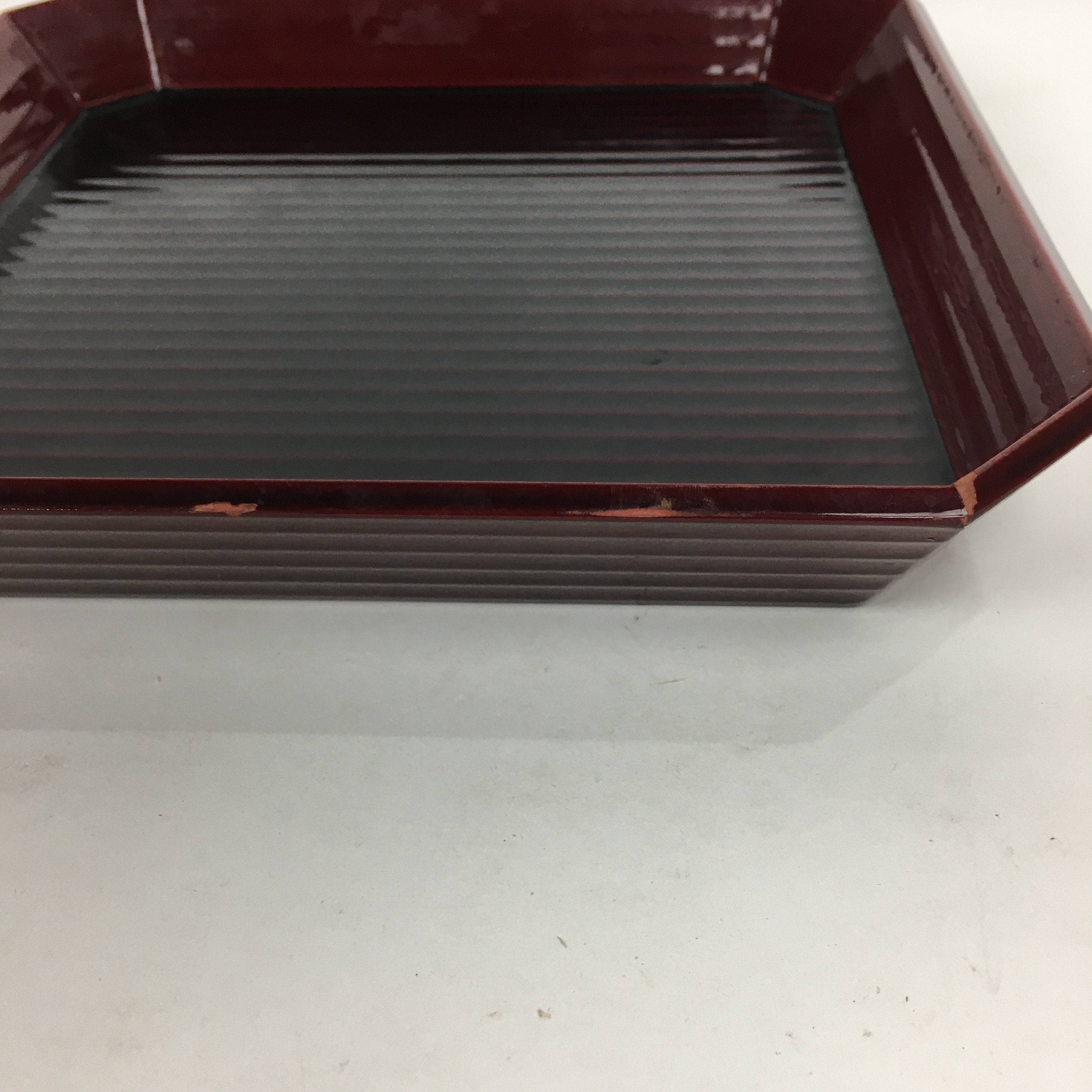 Japanese Wooden Lacquered Tray Obon Vtg Shunkei-Nuri Square Shape Red UR541