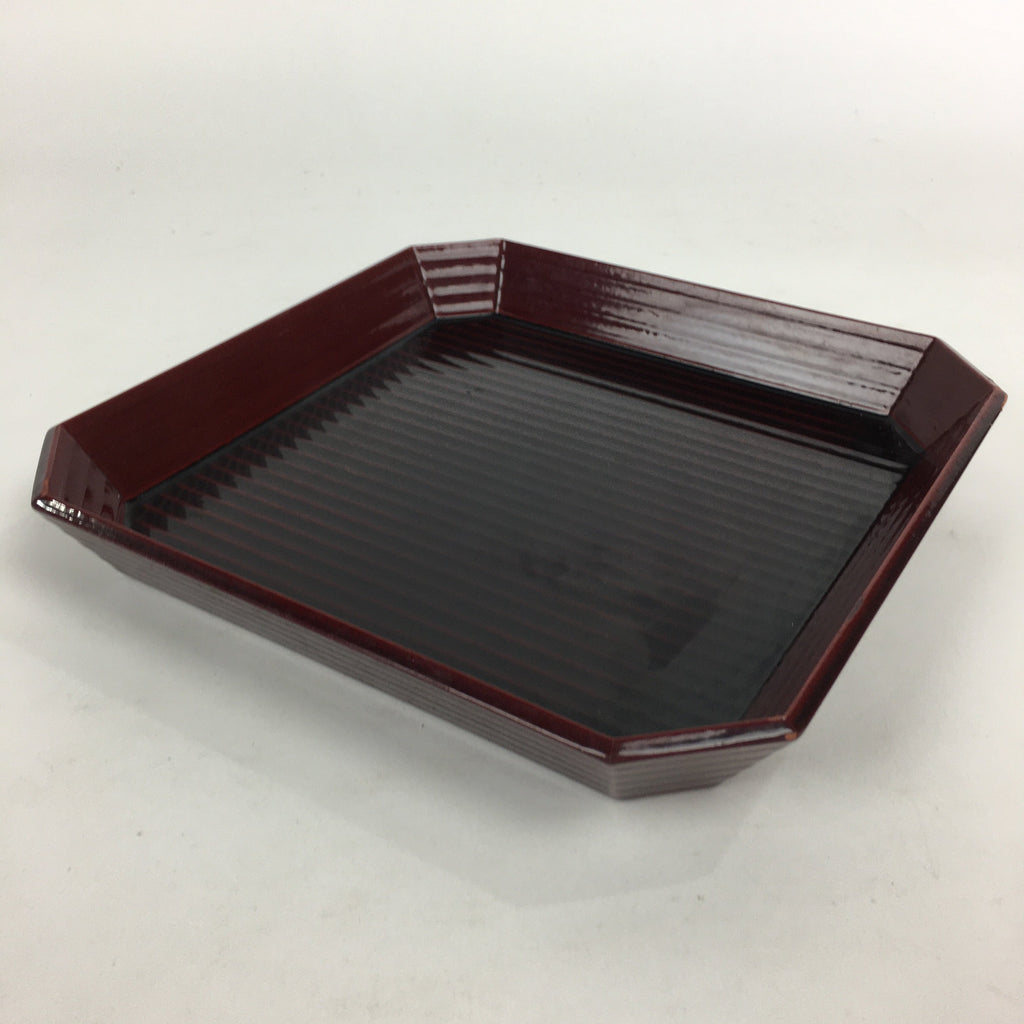 Japanese Wooden Lacquered Tray Obon Vtg Shunkei-Nuri Square Shape Red UR541