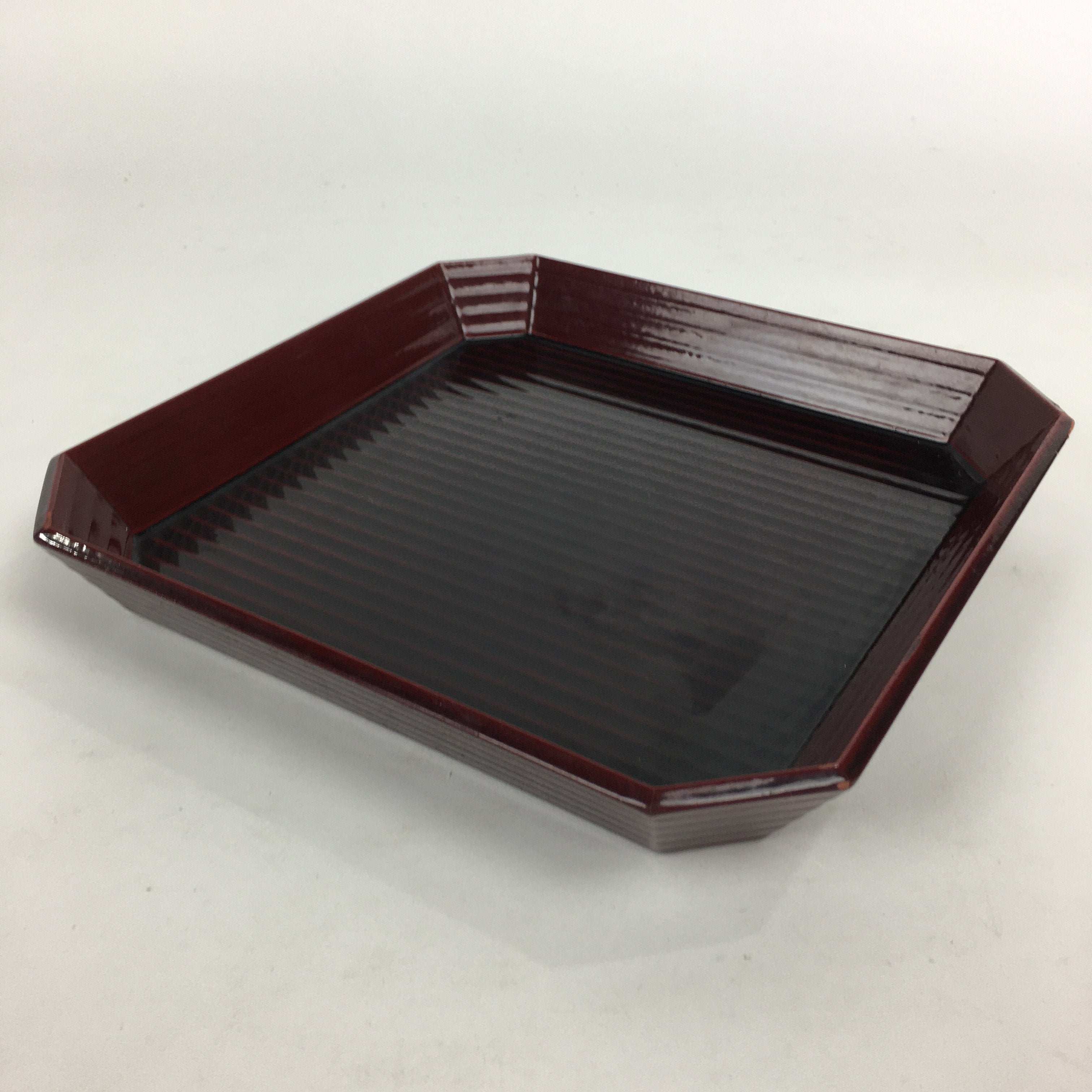 Japanese Wooden Lacquered Tray Obon Vtg Shunkei-Nuri Square Shape Red UR541