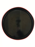 Japanese Wooden Lacquered Tray Obon Vtg Wavy Edge Round Black Red UR845