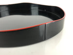 Japanese Wooden Lacquered Tray Obon Vtg Wavy Edge Round Black Red UR845